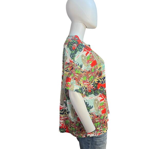 Zara Red Tropical Print Lightweight Boxy Cotton Tee T-Shirt Size L - Picture 4 of 5